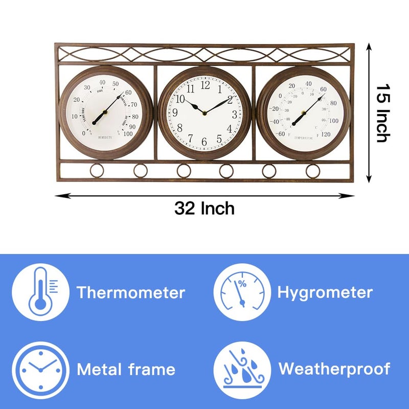 BESTIME 66285A Three-in-one Metal Wall Clock.Thermometer,Hygrometer,Weatherproof,Indoor,Outdoor,Weather Resistant.Whether Industrial,Country,Rustic. - Image 2